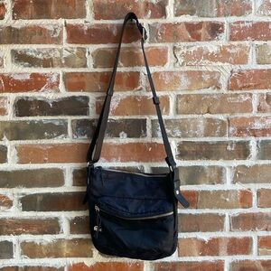 Lacoste Black Cross Body Shoulder Nylon Bag with Calf Leather details